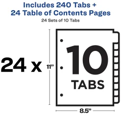 Dividers|Avery Ready Index Table of Contents Paper Dividers, 1-10 Tabs, Multicolor, 24 Sets/Box (11169)