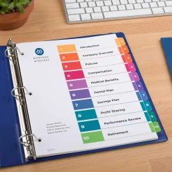 Dividers|Avery Ready Index Table of Contents Paper Dividers, 1-10 Tabs, Multicolor, 24 Sets/Box (11169)