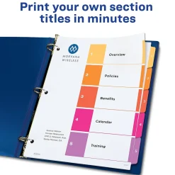 Dividers|Avery Ready Index Table of Contents Paper Dividers, 1-5 Tabs, Multicolor, 24 Sets/Box (11167)