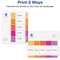Dividers|Avery Ready Index Table of Contents Paper Dividers, 1-5 Tabs, Multicolor, 24 Sets/Box (11167)