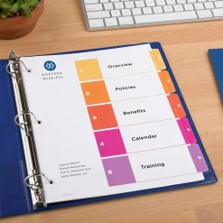 Dividers|Avery Ready Index Table of Contents Paper Dividers, 1-5 Tabs, Multicolor, 24 Sets/Box (11167)