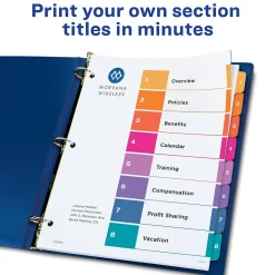 Dividers|Avery Ready Index Table of Contents Paper Dividers, 1-8 Tabs, Multicolor, 24 Sets/Box (11168)
