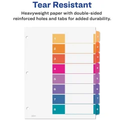 Dividers|Avery Ready Index Table of Contents Paper Dividers, 1-8 Tabs, Multicolor, 24 Sets/Box (11168)