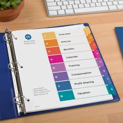 Dividers|Avery Ready Index Table of Contents Paper Dividers, 1-8 Tabs, Multicolor, 24 Sets/Box (11168)