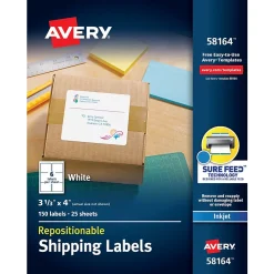 Discount Avery Repositionable Inkjet Shipping Labels, 3-1/3" x 4", White, 150 Labels/Pack (58164)