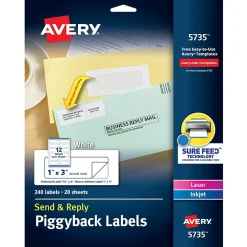 Best Avery Send & Reply Piggyback Laser/Inkjet Mailing Labels, 1-5/8" x 4" Outer, 1" x 3" Inner, 240 Labels/Pack (5735)