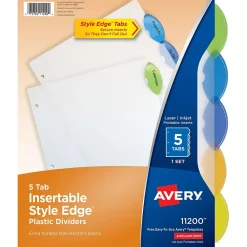 Dividers|Avery Style Edge Insertable Plastic Dividers, 5-Tab, Assorted, 120/Carton