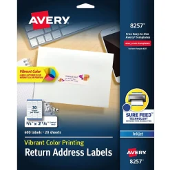 Outlet Avery Sure Feed Inkjet Return Address Labels, 3/4" x 2-1/4", 600 Labels/Pack (8257)