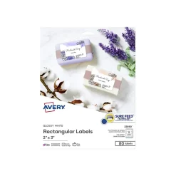 Labels|Avery Sure Feed Laser/Inkjet Rectangle Labels, 2" x 3", Glossy White, 80 Labels/Pack (22890)