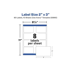 Labels|Avery Sure Feed Laser/Inkjet Rectangle Labels, 2" x 3", Glossy White, 80 Labels/Pack (22890)
