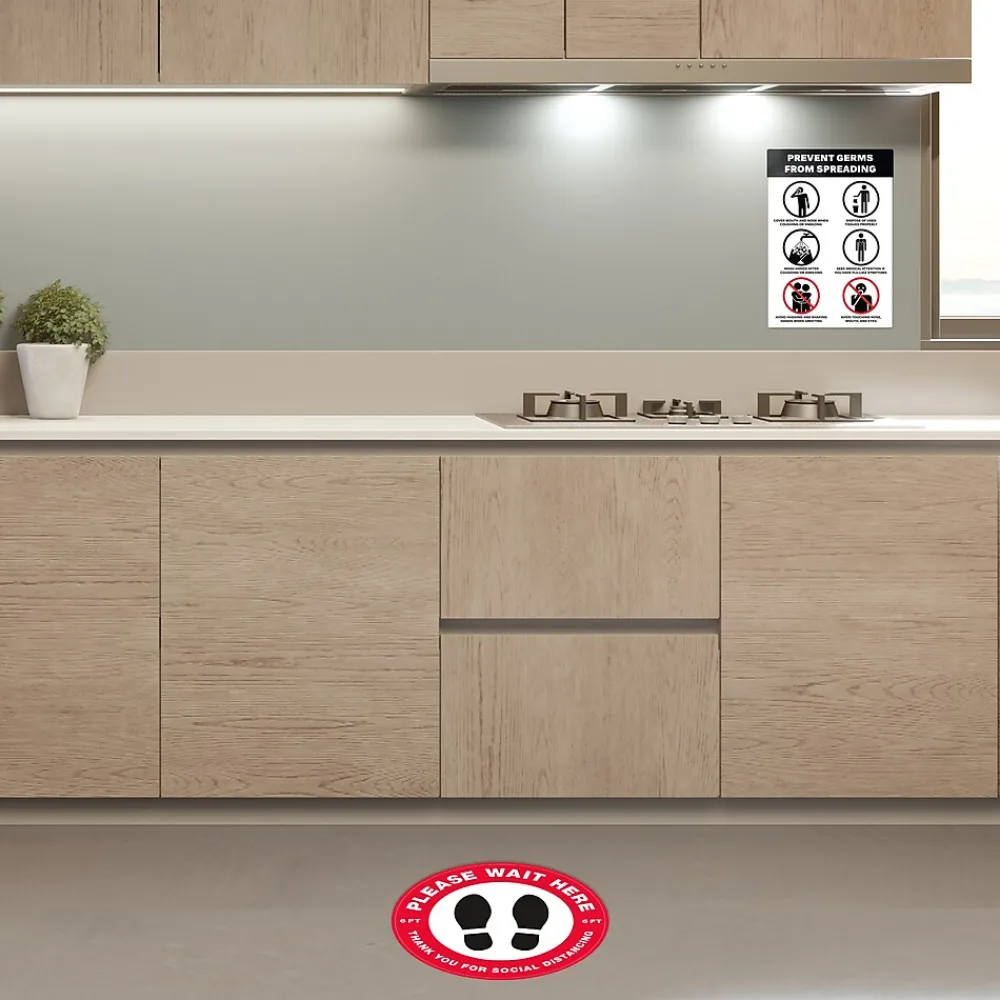 Avery Surface Safe "Prevent Germs from Spreading" Preprinted Wall Decals, 7" x 10", White/Black, 5/Pack (83174)