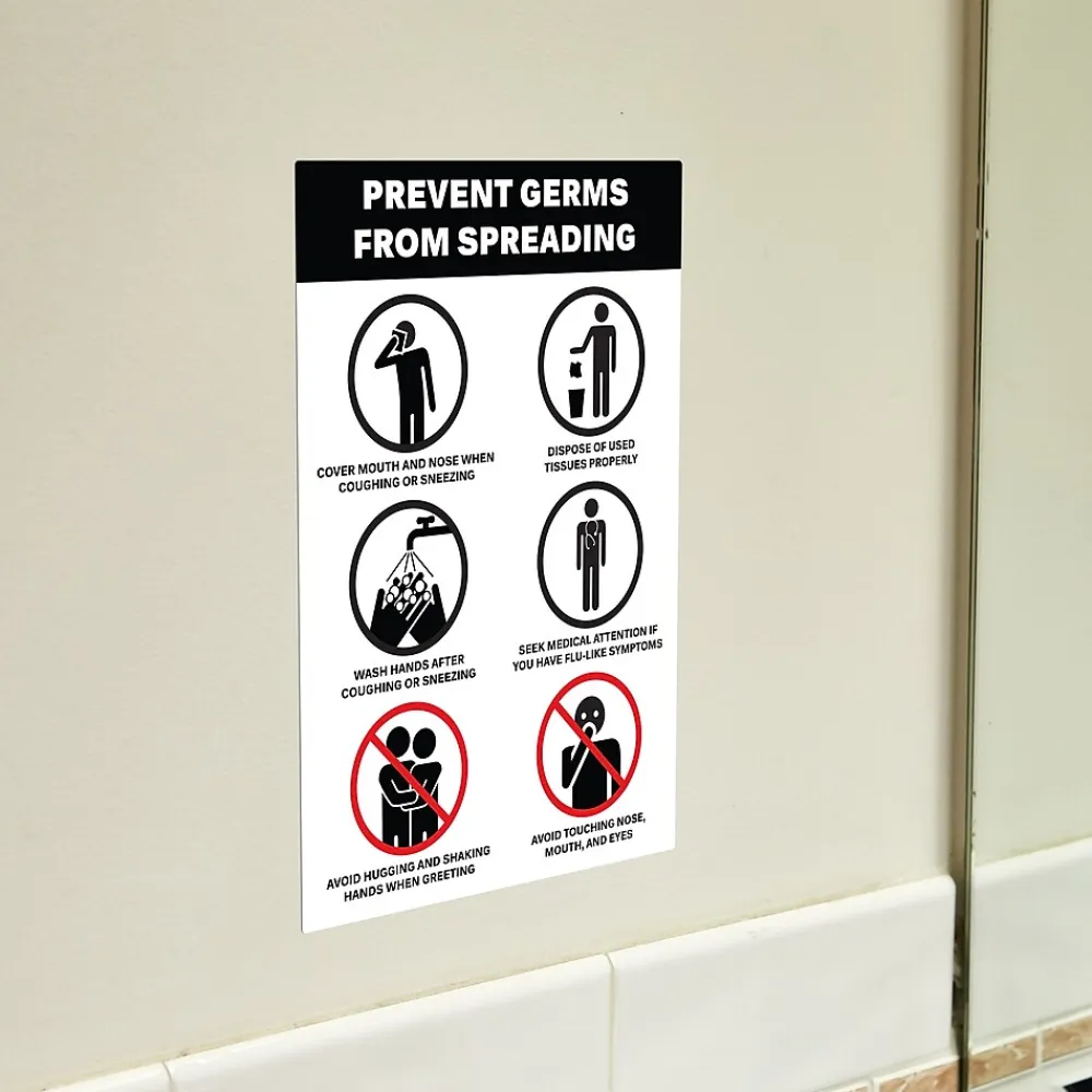 Avery Surface Safe "Prevent Germs from Spreading" Preprinted Wall Decals, 7" x 10", White/Black, 5/Pack (83174)