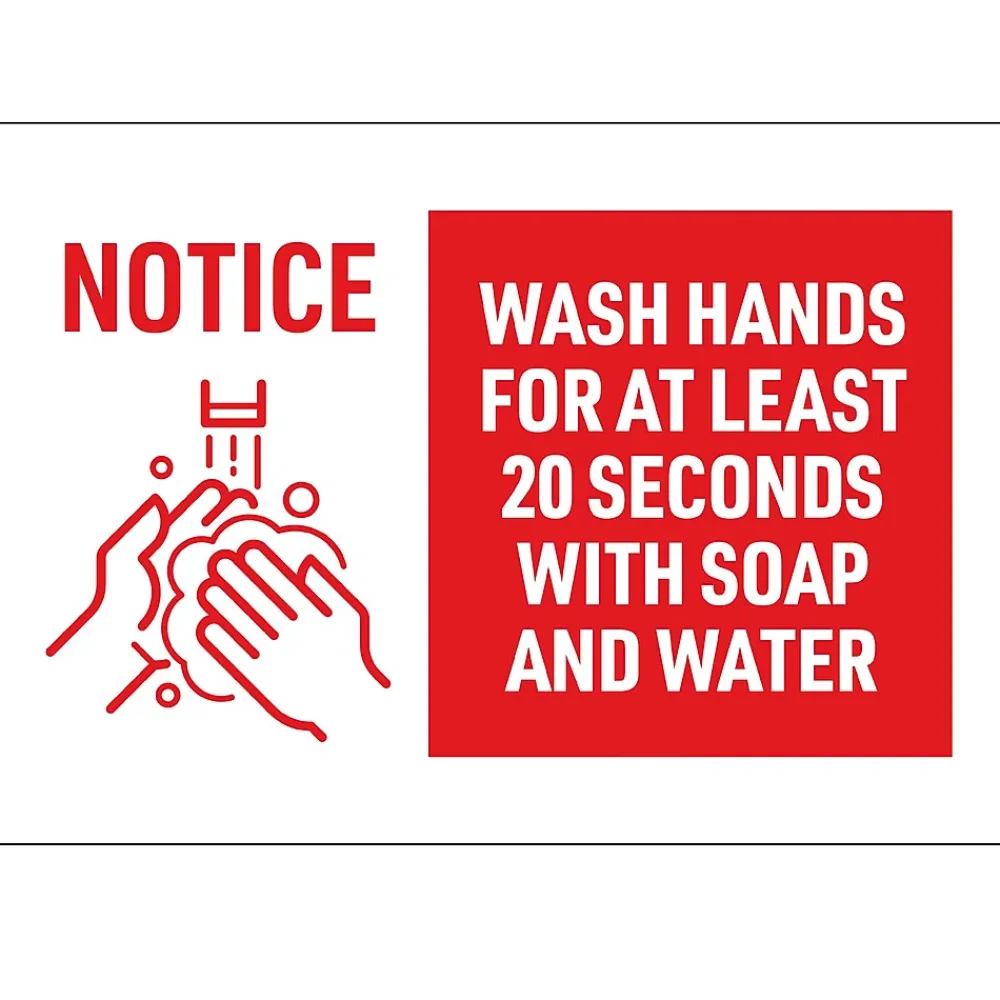 Avery Surface Safe "Wash Hands" Preprinted Wall Decals, 7" x 10", White/Red, 5/Pack (83175)