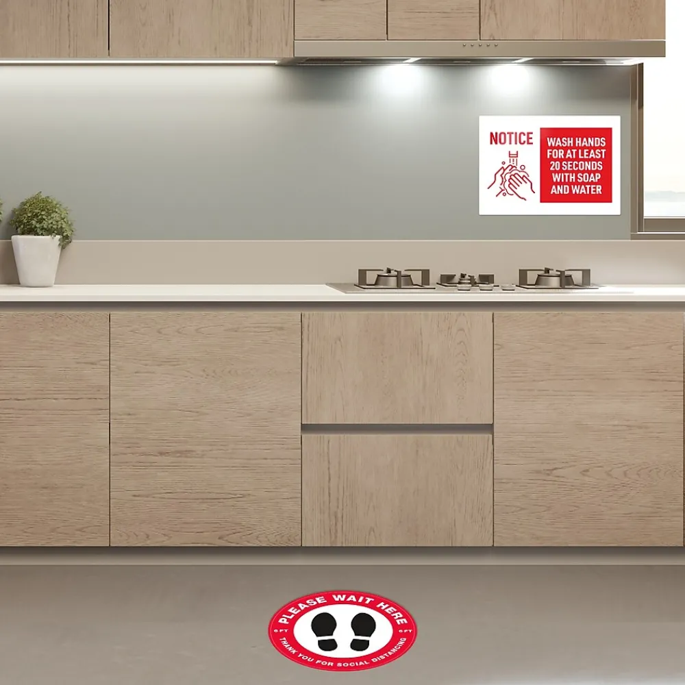 Avery Surface Safe "Wash Hands" Preprinted Wall Decals, 7" x 10", White/Red, 5/Pack (83175)