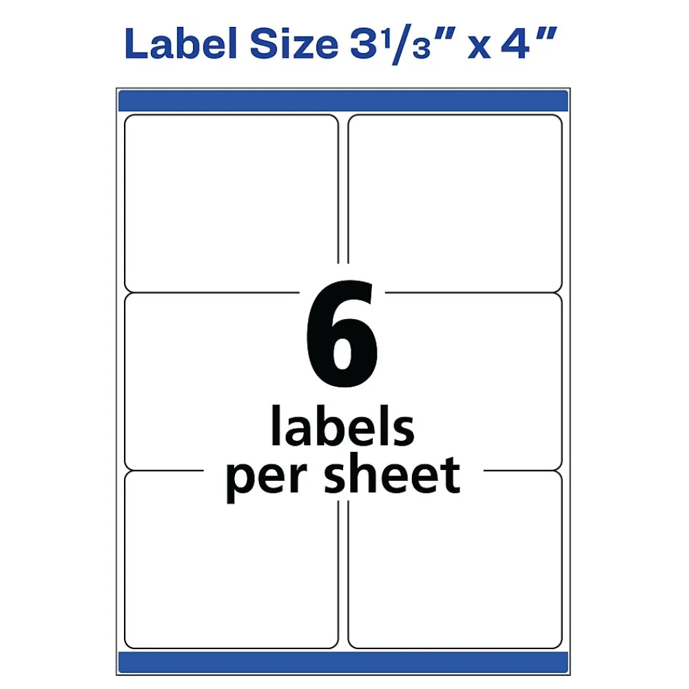 Clearance Avery TrueBlock Inkjet Shipping Labels, 3-1/3" x 4", White, 600 Labels/Box (8464)