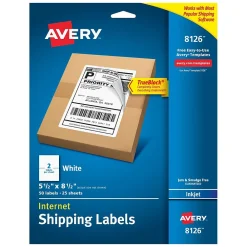 Outlet Avery TrueBlock Inkjet Shipping Labels, 5-1/2" x 8-1/2", White, 50 Labels/Pack (8126)