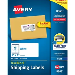 Sale Avery TrueBlock Inkjet Shipping Labels, 2" x 4", White, 500 Labels/Box (8363)