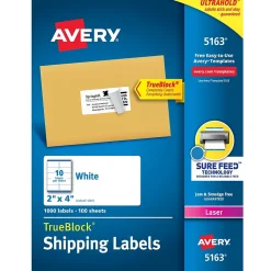 New Avery TrueBlock Laser Shipping Labels, 2" x 4", White, 1,000 Labels/Box (5163)
