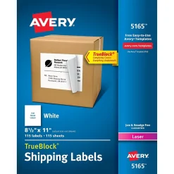 Sale Avery TrueBlock Laser Shipping Labels, 8-1/2" x 11", White, 100 Labels/Box (5165)