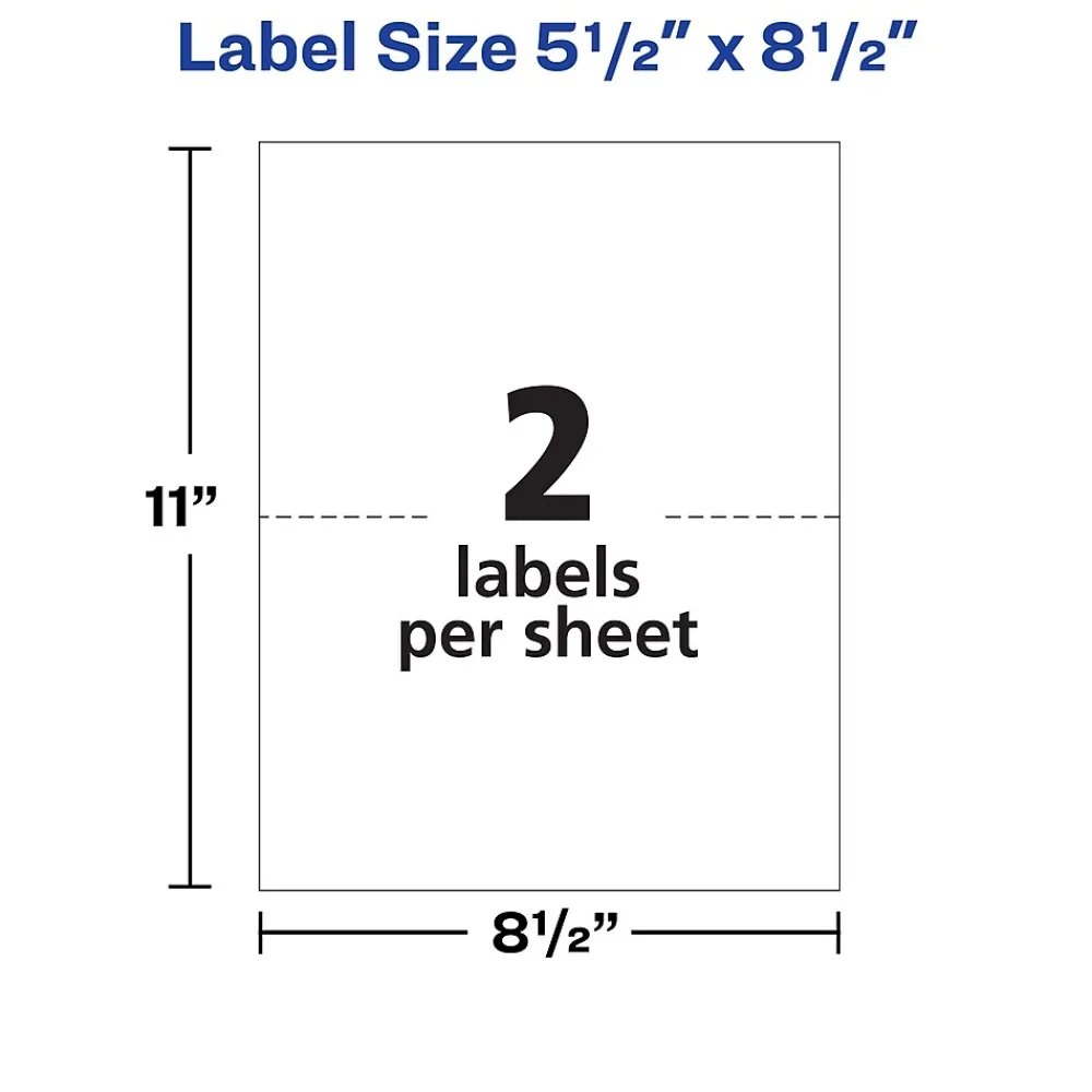 Avery TrueBlock Laser Shipping Labels, 5-1/2" x 8-1/2", White, 200 Labels/Box (5126)