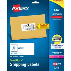 Online Avery TrueBlock Laser Shipping Labels, 2" x 4", White, 250 Labels/Pack (5263)