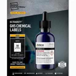 Labels|Avery UltraDuty Waterproof Laser GHS Chemical Labels 2" x 2", White, 600 Labels/Box (60506)