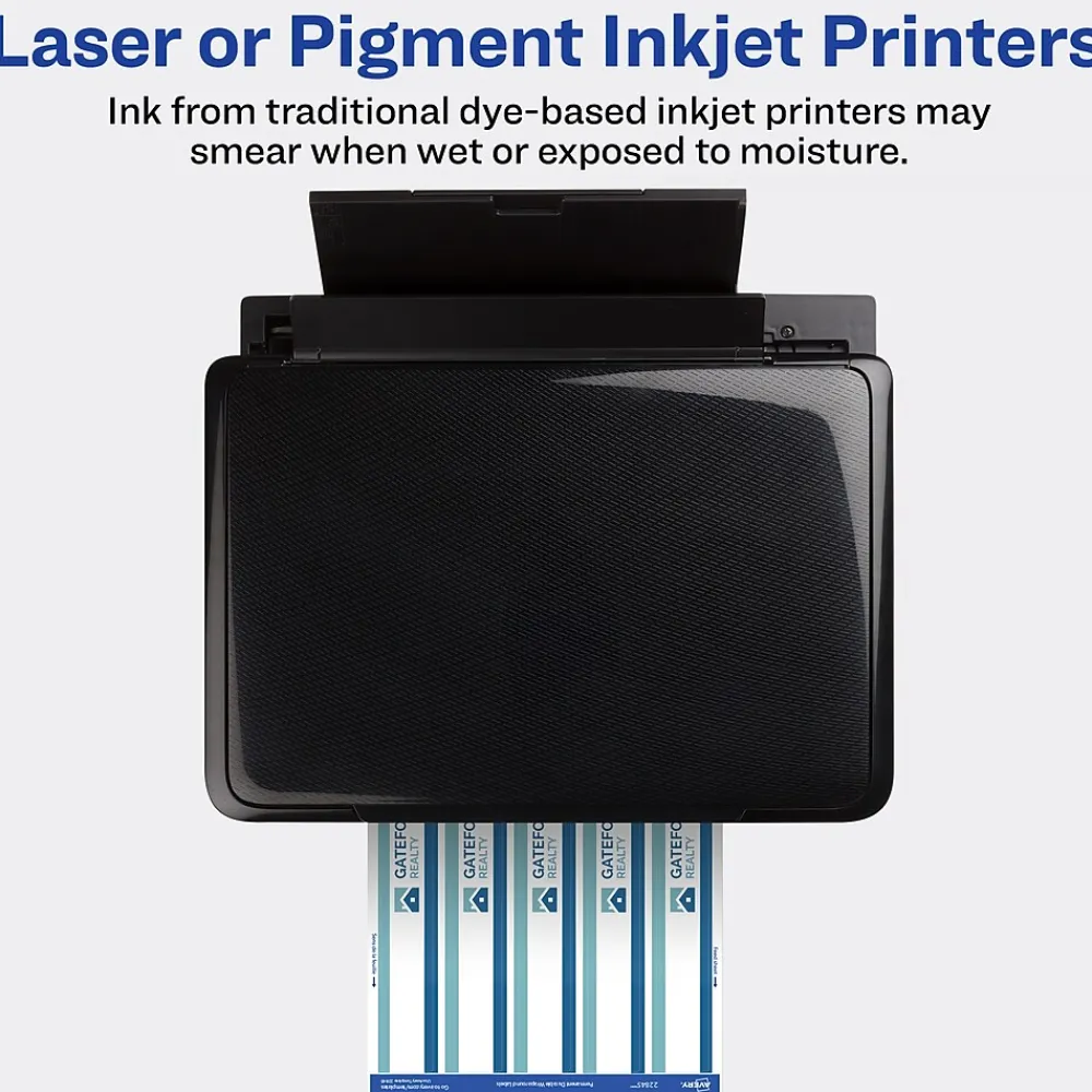 Labels|Avery Waterproof Laser/ Inkjet Wraparound Labels, 1.25" x 9.75", White, 40 Labels/Pack (22845)