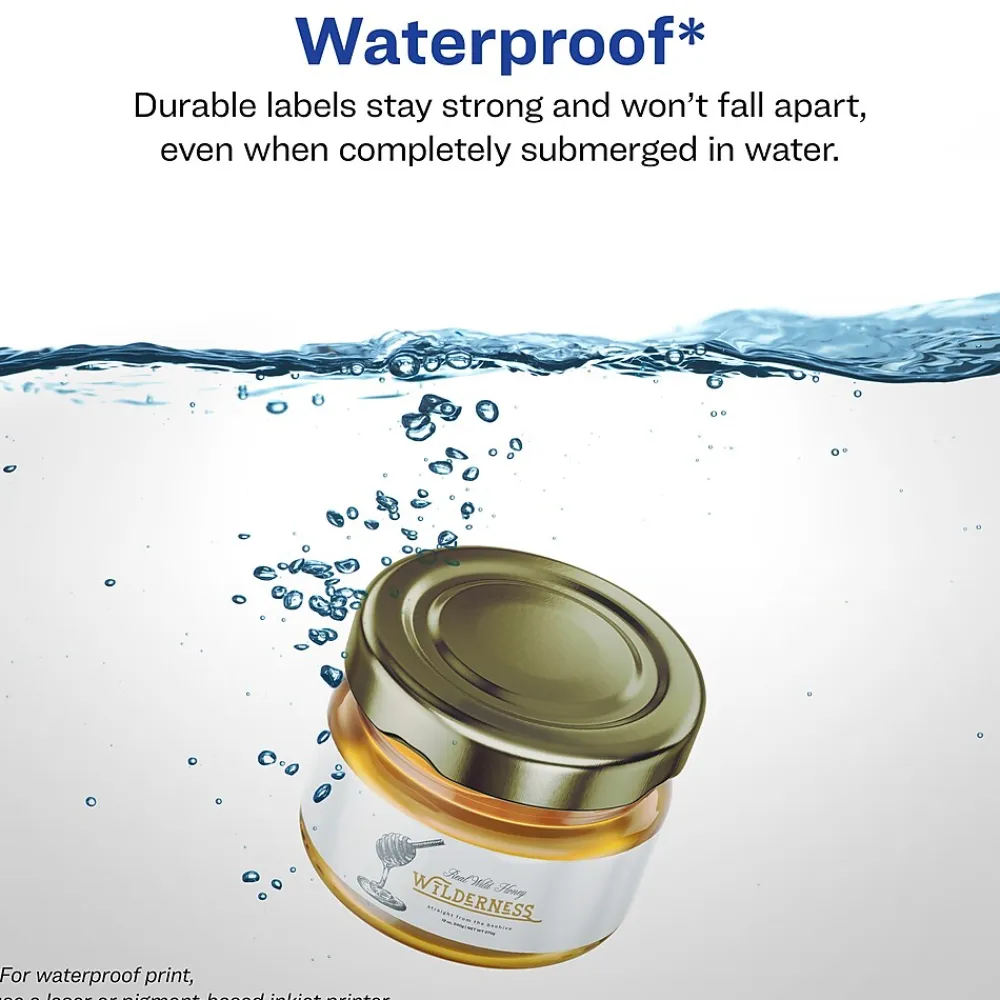 Labels|Avery Waterproof Laser/ Inkjet Wraparound Labels, 1.25" x 9.75", White, 40 Labels/Pack (22845)