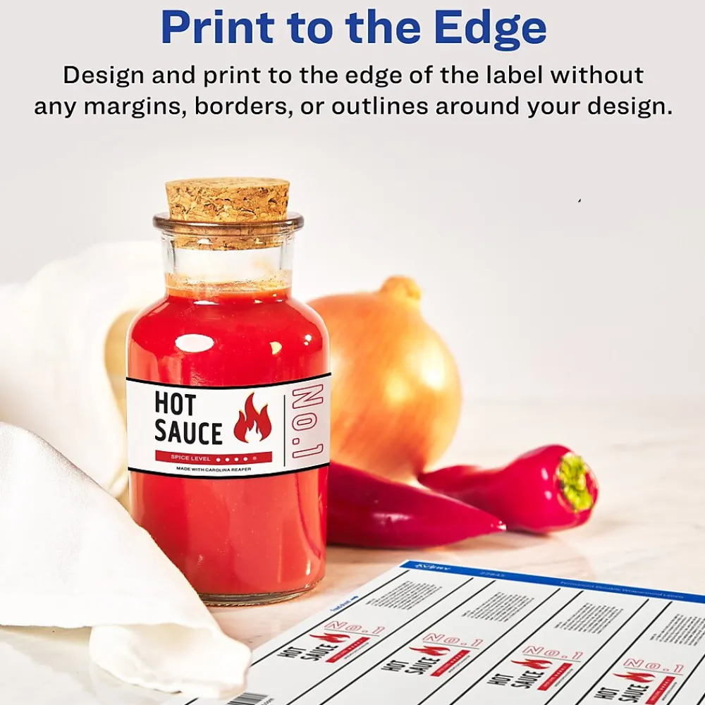 Labels|Avery Waterproof Laser/ Inkjet Wraparound Labels, 1.25" x 9.75", White, 40 Labels/Pack (22845)