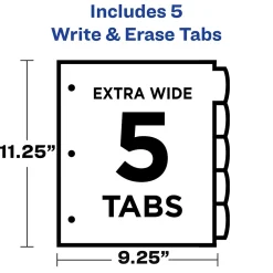 Dividers|Avery Write & Erase Pocket Plastic Dividers, 5 Tabs, Multicolor (16176)