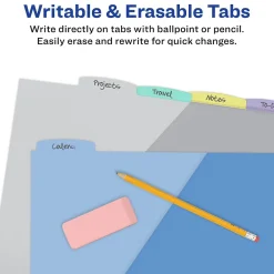 Dividers|Avery Write & Erase Pocket Plastic Dividers, 5 Tabs, Multicolor (16176)