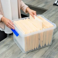 File Storage|Bankers Box® Bankers Box Heavy Duty Locking File Totes, Letter/Legal Size, Blue/Clear (0086201)