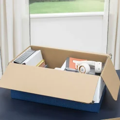 File Storage|Bankers Box® Bankers Box Heavy-Duty Corrugated File Storage Boxes, String & Button, Legal Size, White/Blue, 12/Carton (00012)