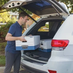 File Storage|Bankers Box® Bankers Box Heavy-Duty Corrugated File Storage Boxes, String & Button, Legal Size, White/Blue, 12/Carton (00012)