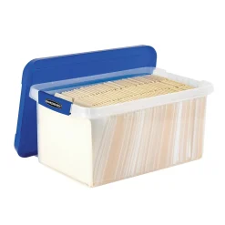 File Storage|Bankers Box® Bankers Box Heavy-Duty Latch Lid Plastic File Box, Letter Size, Blue/Clear, Each (86101)