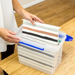 File Storage|Bankers Box® Bankers Box Heavy-Duty Plastic Portable File Storage Box, Letter Size, Blue/Clear (0086301)