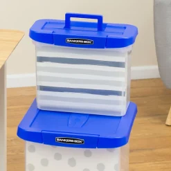 File Storage|Bankers Box® Bankers Box Heavy-Duty Plastic Portable File Storage Box, Letter Size, Blue/Clear (0086301)