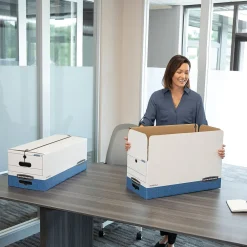 File Storage|Bankers Box® Bankers Box Liberty Heavy-Duty Corrugated File Storage Boxes, String & Button, Letter Size, White/Blue, 12/Carton (00011)