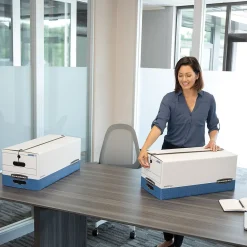 File Storage|Bankers Box® Bankers Box Liberty Heavy-Duty Corrugated File Storage Boxes, String & Button, Letter Size, White/Blue, 12/Carton (00011)