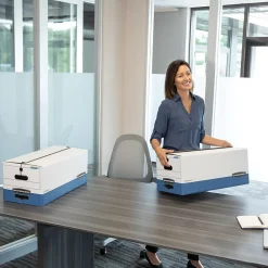 File Storage|Bankers Box® Bankers Box Liberty Heavy-Duty Corrugated File Storage Boxes, String & Button, Letter Size, White/Blue, 12/Carton (00011)
