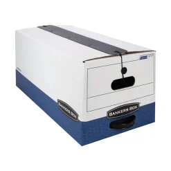 File Storage|Bankers Box® Bankers Box Liberty Plus Heavy-Duty FastFold File Storage Boxes, String & Button, Letter Size, White/Blue, 12/Carton (11111)