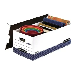 File Storage|Bankers Box® Bankers Box Medium-Duty FastFold Corrugated File Storage Boxes, Lift-Off Lid, Letter Size, White/Blue, 12/Carton (00701)