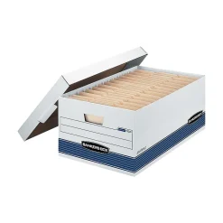 File Storage|Bankers Box® Bankers Box Medium-Duty FastFold Corrugated File Storage Boxes, 24" Lift-Off Lid, Legal Size, White/Blue, 12/Carton (00702)
