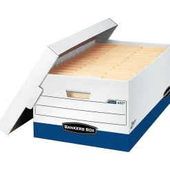 File Storage|Bankers Box® Bankers Box Presto Heavy-Duty Instant Assembly File Storage Boxes, Lift-Off Lid, Legal Size, White/Blue, 12/Carton (0063201)