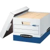 File Storage|Bankers Box® Bankers Box R-Kive Heavy Duty 60% Recycled FastFold Corrugated File Box Lift Off Lid, Letter/Legal Size, White/Blue, 20/Carton
