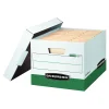 File Storage|Bankers Box® R-Kive Heavy-Duty FastFold File Storage Boxes, Lift-Off Lid, Letter/Legal Size, White/Green, 12/Carton (07241)