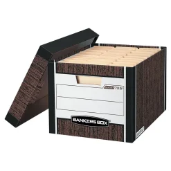 File Storage|Bankers Box® Bankers Box R-Kive® Heavy-Duty FastFold File Storage Boxes, Lift-Off Lid, Letter/Legal Size, Woodgrain, 12/Carton (00725)