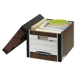 File Storage|Bankers Box® Bankers Box R-Kive® Heavy-Duty FastFold File Storage Boxes, Lift-Off Lid, Letter/Legal Size, Woodgrain, 12/Carton (00725)