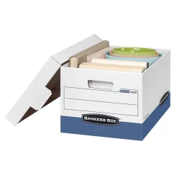 File Storage|Bankers Box® Bankers Box R-Kive® Heavy-Duty FastFold File Storage Boxes, Lift-Off Lid, Letter/Legal Size, White/Blue, 12/Carton (07243)