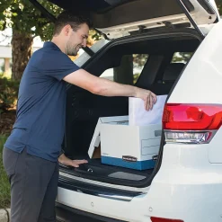 File Storage|Bankers Box® Bankers Box R-Kive® Heavy-Duty FastFold File Storage Boxes, Lift-Off Lid, Letter/Legal Size, White/Blue, 12/Carton (07243)